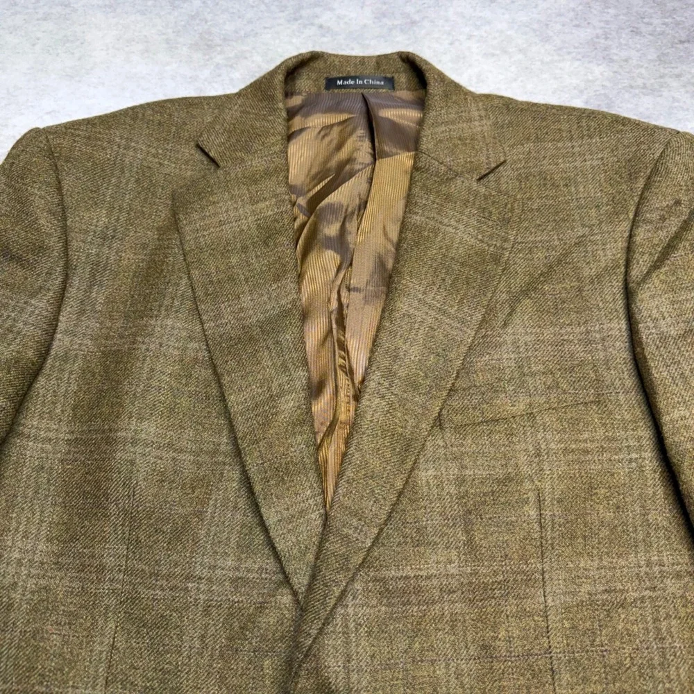 Pendleton Classic Mens 46R Brown Plaid Two Button Tweed Alpaca Wool Blend Blazer